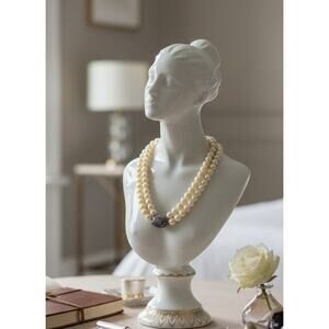 Avon President's Club Double Strand Faux Pearl Necklace Rhinestone Accents